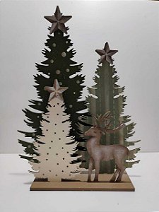 Árvores e Rena Pintadas 28x38x10cm