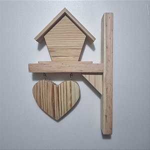 Placa Pinus Coração e Casinha 30x20x5cm