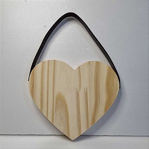 Coração Pinus 17cm com alça em couro