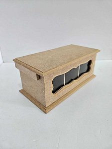 Caixa de chá 3 lugares com vidro- 9x11x23cm- MDF