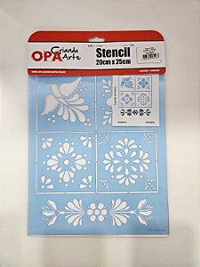 Stencil Azulejo Português Flor- OPA3653- 20x25cm