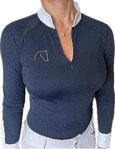 Camisa Feminina de Manga Longa para Hipismo Azul Marinho - Jumper