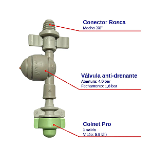 Nebulizador Coolnet Pro 1 Saída 5,5 l/h com Válvula Anti-drenante e Conector Rosca
