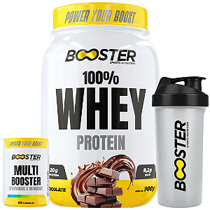 100% WHEY PROTEIN 900G + MULTI BOOSTER (60 CAPS) + COQUETELEIRA