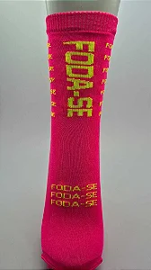 Meia foda-se rosa com amarelo neon