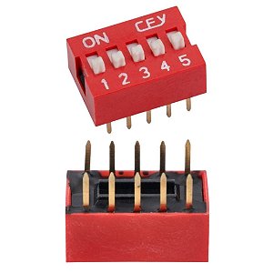 DIP Switch 5 Vias Tipo PTH 180° Vermelho Série DS1040-05 CONNFLY