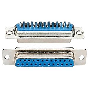 DB25 Fêmea - Conector D-Sub 25 Pinos Solda Cabo Reto 180° Azul