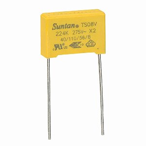 Capacitor Poliéster 220nF X2 275VAC para Filtro EMI/RFI Passo 22,5mm