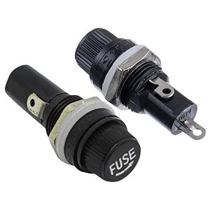 Holder Porta Fusível 5x20mm Preto com Tampa Rosqueável