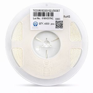 Capacitor Multicamadas MLCC 1nF 50V C0G/NP0 SMD 0805 – Rolo 4000