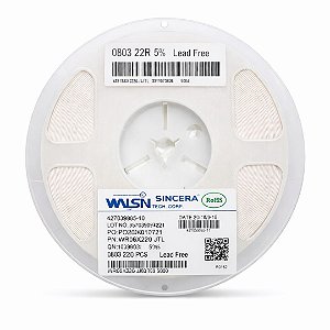 Resistor SMD 22Ω 0603 1/10W 5% Rolo 5000 Unidades