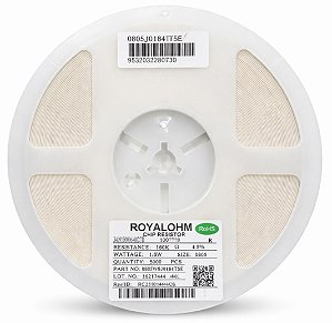 Resistor 180K SMD 0805 1/8W 5% Royalohm 0805W8J0184T5E - 5.000 Peças