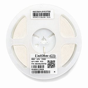 Resistor SMD 0603 15K Ohms 1/10W 5% – Embalagem 5.000 Unidades (0603WAJ0153T5E)