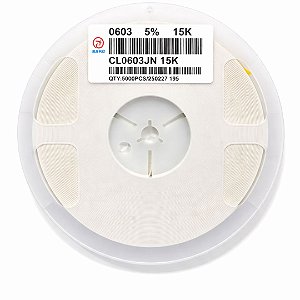 Resistor SMD 0603 15K Ohms 1/10W 5% – Embalagem 5.000 Unidades (CL0603JN 15K)