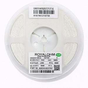 Resistor SMD 0805 2M2 Ohms 1/8W 5% – Embalagem 5.000 Unidades (0805W8J0225T5E)
