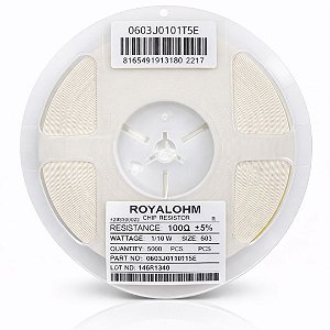 Resistor SMD 0603 100 Ohms 1/10W 5% – Embalagem com 5.000 Peças (0603WAJ0101T5E)