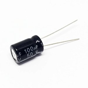 Capacitor 100uF 50V 105ºC Eletrolítico Radial para Fontes e Filtros