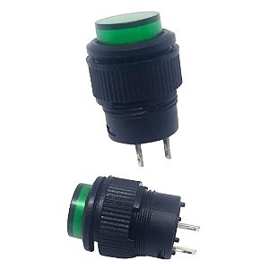 Push Button Verde 16mm R16-503B Momentâneo (OFF-ON) 2 Pinos