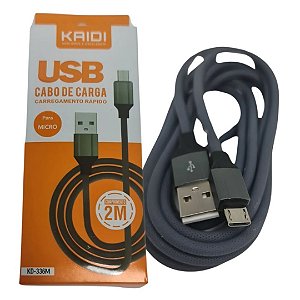 Cabo de Energia e Dados USB para Micro USB V8 2 Metros (KD-336M)