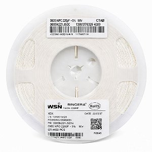 Capacitor Multicamadas SMD 220pF 50V 0805 5% (0805N221J500) 4.000 Unidades