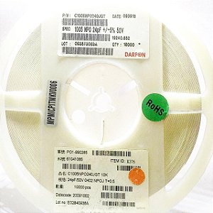 Capacitor Cerâmico 24pF 50V SMD 0402 Tolerância 5% Rolo 10.000
