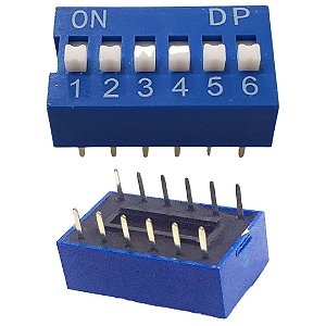 Chave DIP 6 Vias KF1001 180 Graus Azul Pitch 2.54mm