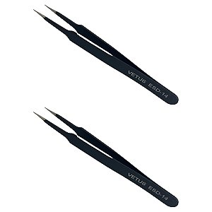 Pinça de Precisão Antiestática VETUS ESD-14 110mm Ponta Reta Longa