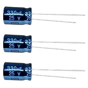 Capacitor Eletrolítico 330uF 25V 105°C Dimensão 8x12mm Chong