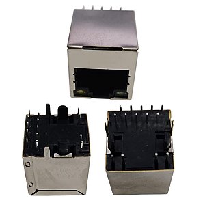 RJ45 Fêmea Vertical 8 Pinos com Transformador de Rede Gigabit