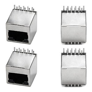 Tomada Modular RJ45 Cat5 8P8C Vertical 180° para Redes LAN
