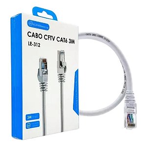 Cabo Patch Cord CAT6 3 Metros RJ45 Crimpado para Câmeras CFTV LE-312