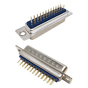 Conector D-Sub DB-25 Macho 25 Pinos Solda em Placa 180 Graus Azul