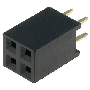 Barra de Pinos Fêmea MCI 2x2 Dupla Fileira 180° 2,54mm