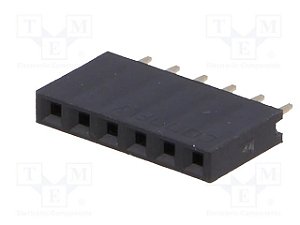 Barra de Pinos Fêmea 1x6 Vias 2,54mm 180° para PCB