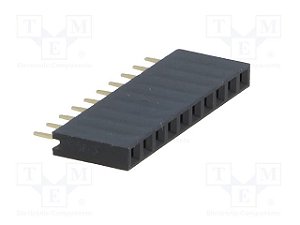 Barra de Pinos Fêmea 1x10 Vias 2,54mm 180° para PCB