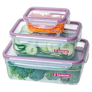 Jogo de 3 Potes Plásticos para Alimentos Sanremo 330mL, 1,24L e 2,5L