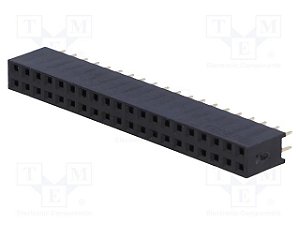 Barra Fêmea 2x20 Pinos 2,54mm 180° para PCB