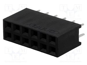 Barra Fêmea 2x6 Pinos 2,54mm 180° para PCB