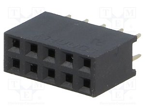 Barra Fêmea 2x5 Pinos 2,54mm 180° para PCB