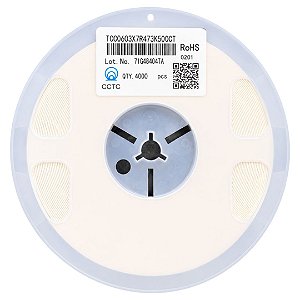 Capacitor MLCC SMD 0603 47nF 50V 10% TCC0603X7R473K500CT - Rolo 4.000x