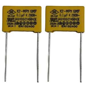 Capacitor Poliéster X2-MPX 100nF 0.1uF 280VAC Passo 15mm 10% (104)