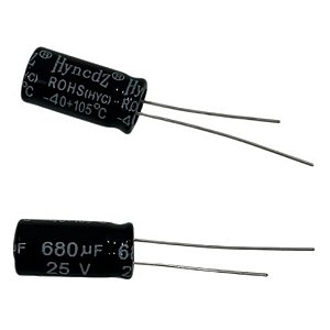 Capacitor Eletrolítico Radial 680uF x 25V 105°C 8x16mm Hyncdz