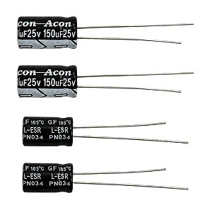 Capacitor 150uF x 25V Eletrolítico Radial 105°C 6x12mm Acon