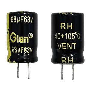Capacitor 68uF 63V Eletrolítico Alta Temperatura 105°C Glan 8x12mm
