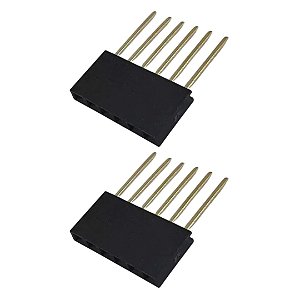 Barra de Pinos Fêmea MCI 1x6 6 Pinos Passo 2,54mm 180° Empilhável