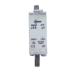 Fusível NH000 gG 25A 500V 120kA Ação Retardada Weber