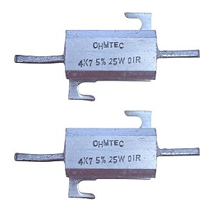 Resistor de Fio Bobinado 4,7K Ohms 25W 5% Carcaça de Alumínio Ohmtec