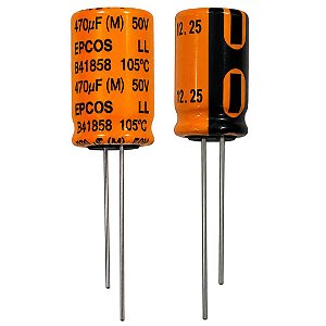 Capacitor Eletrolítico Laranja EPCOS 470uF 50V 105°C B41858C6477M