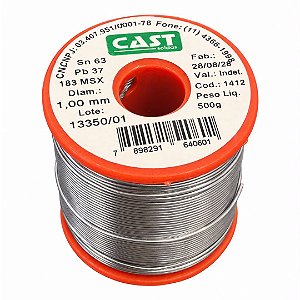 Rolo de Solda Estanho 500g 1mm Sn63/Pb37 CAST 183MSX