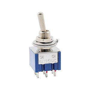 Chave Alavanca Mini MTS-202 6 Terminais ON-ON 2 Posições 250V Azul